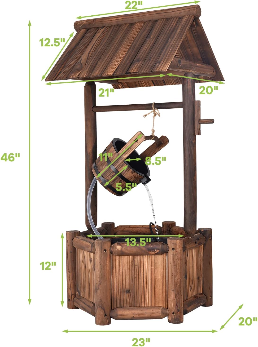 S AFSTAR Wishing Well Water Fountain, Rustic Wood Outdoor Waterfall Fountain with UL Certificated, Garden Wishing Well, Electric Pump Wishing Wells for Outdoor Yard Garden Backyard Decoration