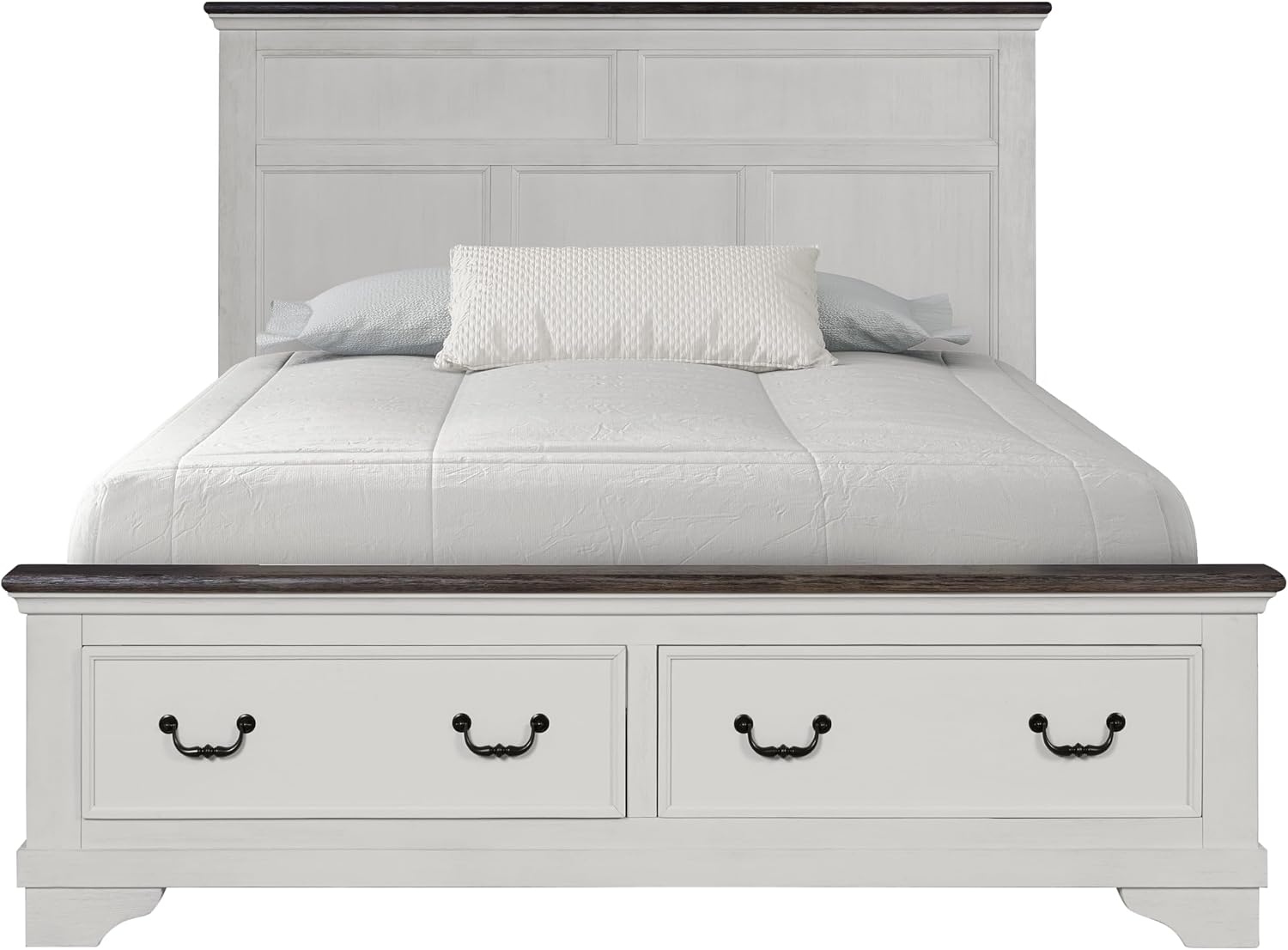 Furniture of America Roden Modern Solid Wood 3-Piece Bedroom Set with Storage Footboard, USB Chargers on Nightstand, Drop Handle Pulls, No Box Spring Needed, King, White