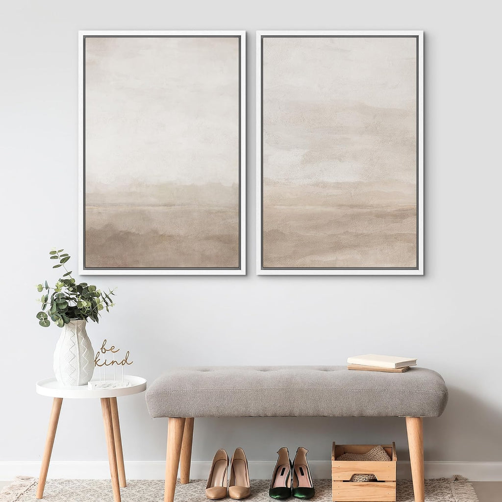 SIGNWIN Framed Canvas Print Wall Art Abstract Wave Pattern Modern Art Minimalist Neutral Decor for Living Room, Bedroom, Office - 24'x36'x2 White