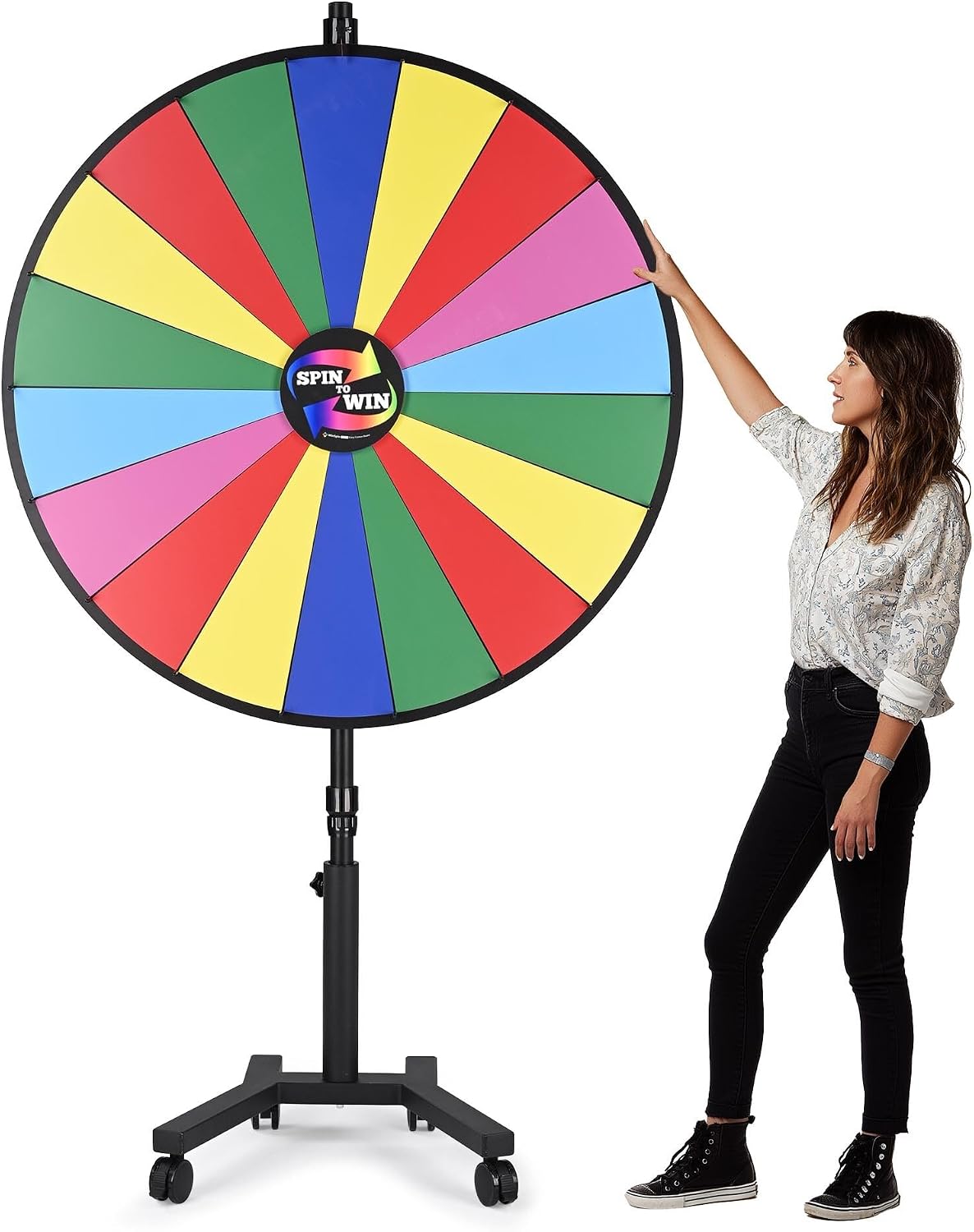 WinSpin 48' Large Giant Spinning Prize Wheel w/Mobile Base, Customizable Logo Prize Wheel Spinner with Stand for Trade Show Commercial Brand Opening Events Carnival, 18 Slots