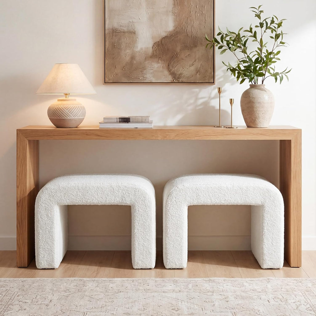 Tribesigns 2-Pack Vanity Ottoman Stool, Modern Foot Rest for Couch, Large Sherpa Upholstered Foot Stool Ottoman, Shoe Bench for Entryway, Extra Seating for Living Room, Bedroom, No Assembly, White