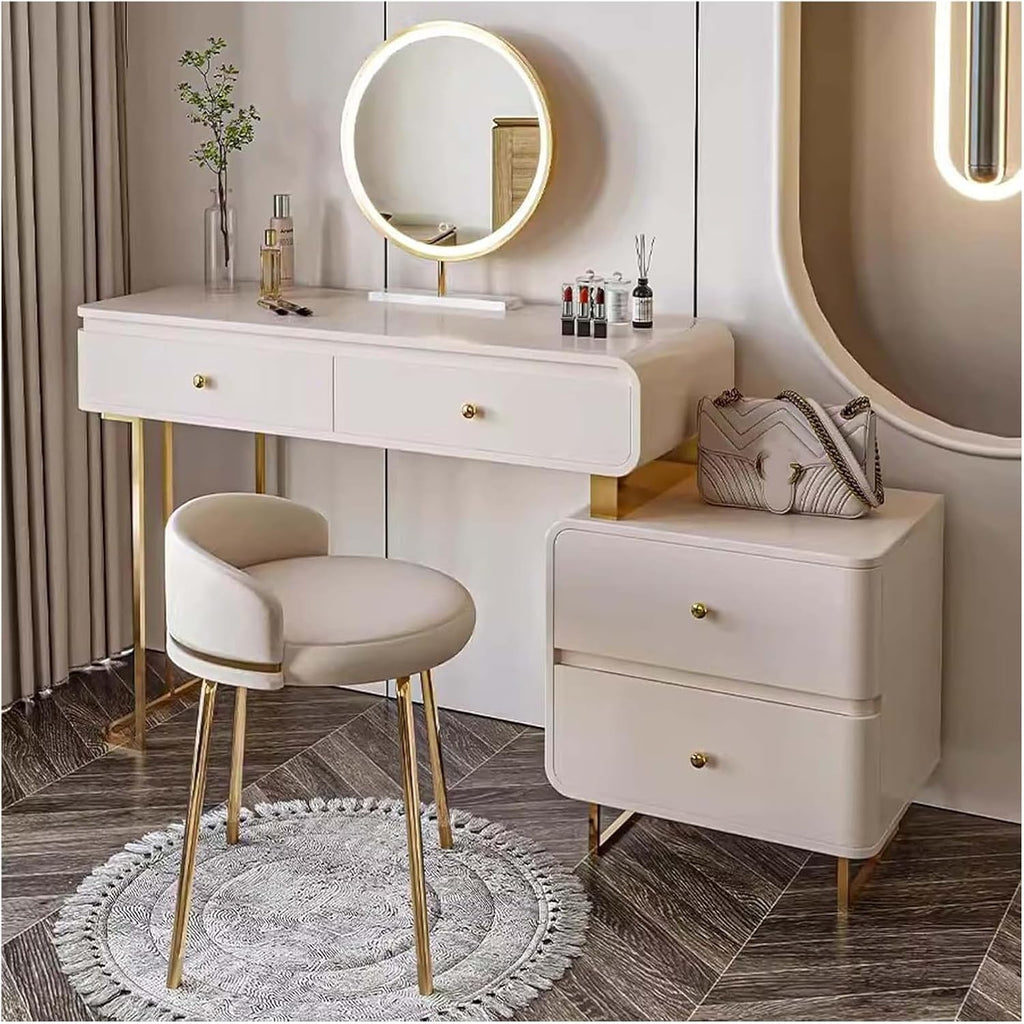 Vanity Desk, Vanity Table, Dressing Table, Vanity Desk with Drawers and Chair, Makeup Table with Lighted Mirror Corner(47x16x31 inch)