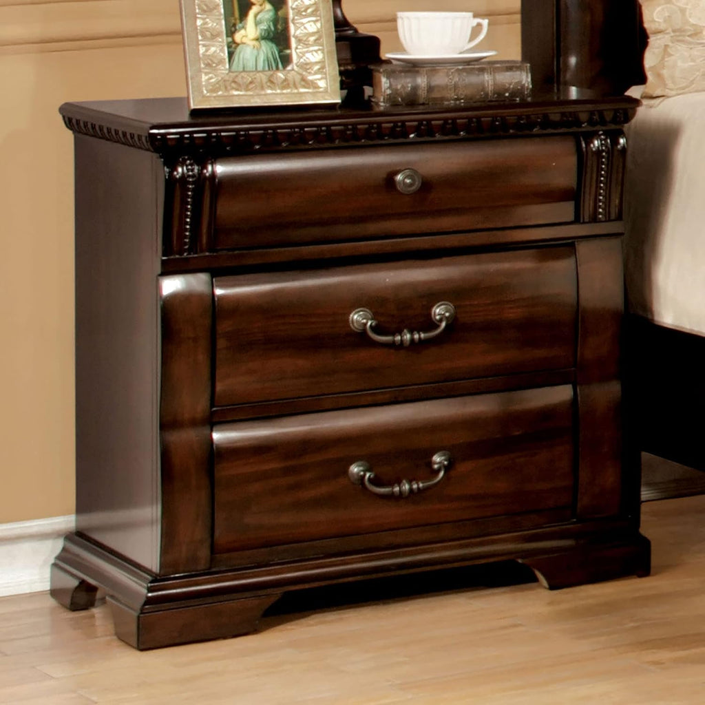 MASARA Transitional Cherry 3-Piece Bedroom Set, Solid Wood and Veneer Construction, Queen/King/Cal King Sizes, Ball Bearing Glides, Felt-Lined Drawers, Bed with 2 nightstand (E.King)