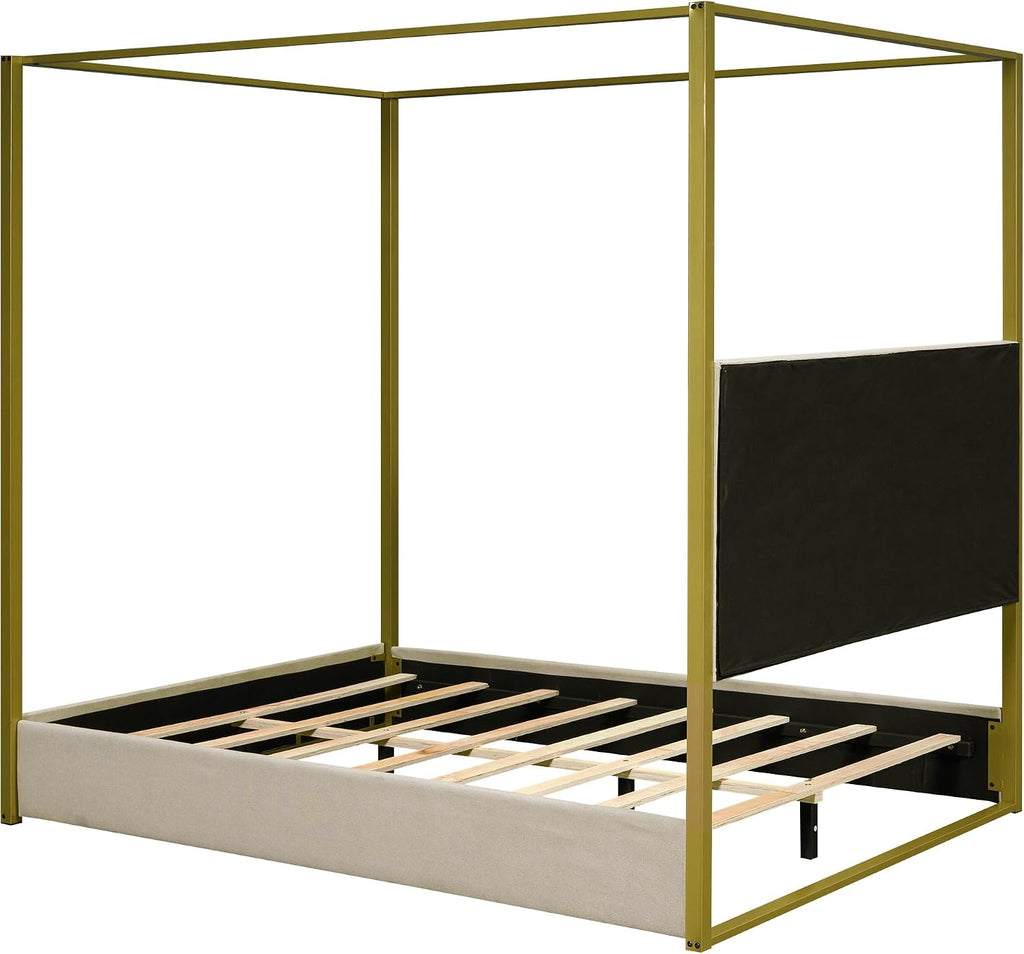 Upholstery Canopy Platform Bed with Headboard and Metal Frame for Bedroom,No Spring Box Needed (Beige, Queen (U.S. Standard))
