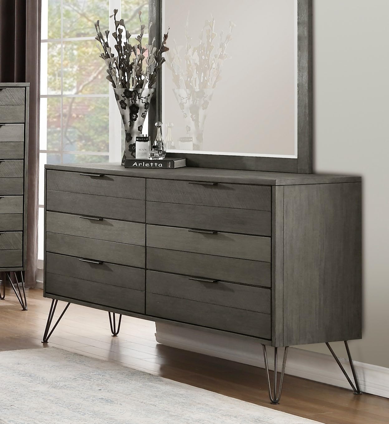 4-Pieces Bed Set Contemporary Style King Size Panel Bed Multi Gray Finish Solid Acacia Wood Bedroom Furniture