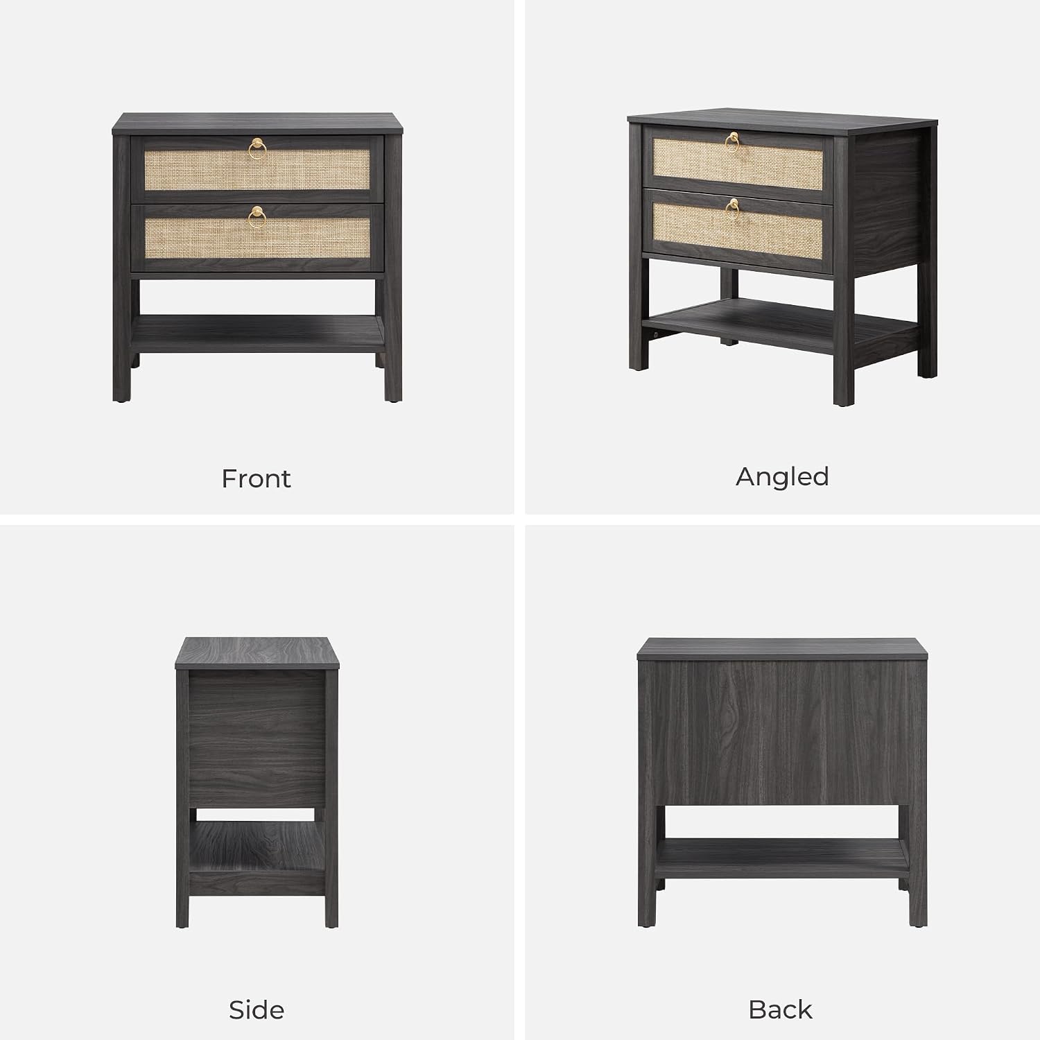 SICOTAS Night Stand with Drawers and Storage Shelf - Large Nightstands Rattan Decor Boho Bedside Table Narrow Side Table for Bedroom, Small Space