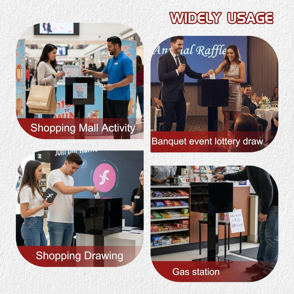Extra Large Acrylic Raffle Box with Mobile Base & Locking Casters, 39.6' Tall, 13.8' Cube, Thickened Ticket Box with Lock for Lottery Games, Bingo, Raffle Balls