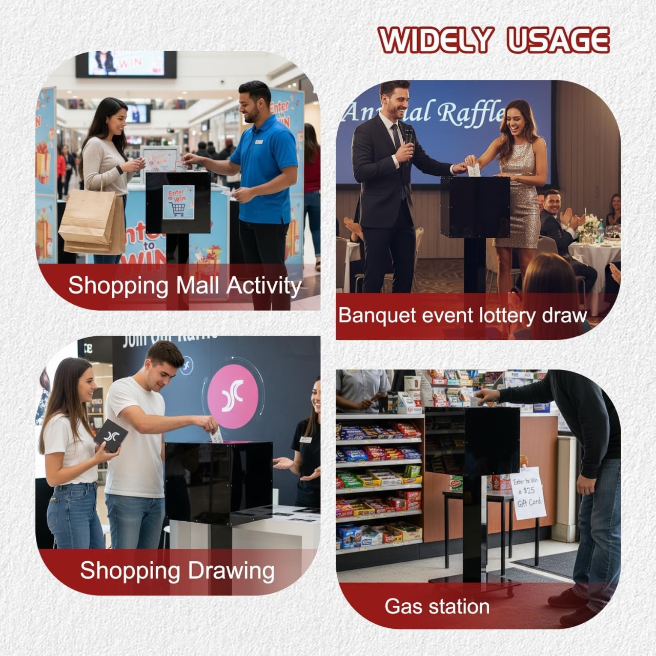 Extra Large Acrylic Raffle Box with Mobile Base & Locking Casters, 39.6' Tall, 13.8' Cube, Thickened Ticket Box with Lock for Lottery Games, Bingo, Raffle Balls