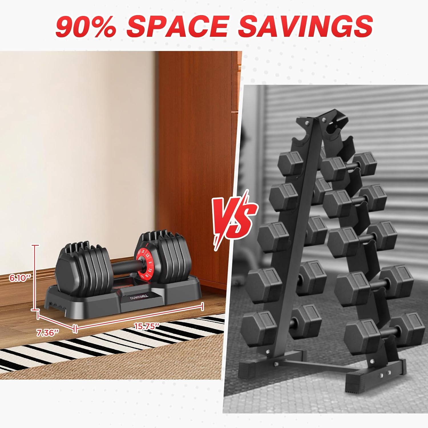 Adjustable Dumbbells Set, 10 in 1/15 in 1 Free Adjustable Weights Dumbbells Set, 25/55/52.5lbs Weights Set with Anti-Slip Handle, Fast Adjust Equipment Compact for Home Gym Strength Training