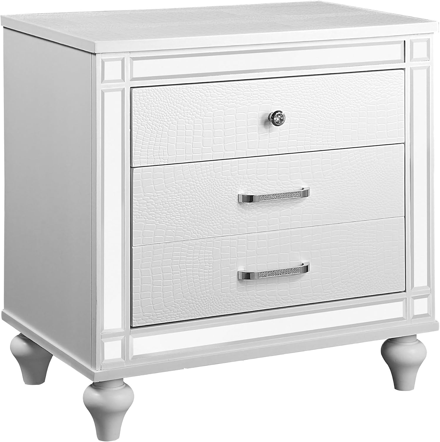 Furniture of America FOA Xulu 3-Piece White Solid Wood LED Bedroom Set - Cal King + 2 Nightstands