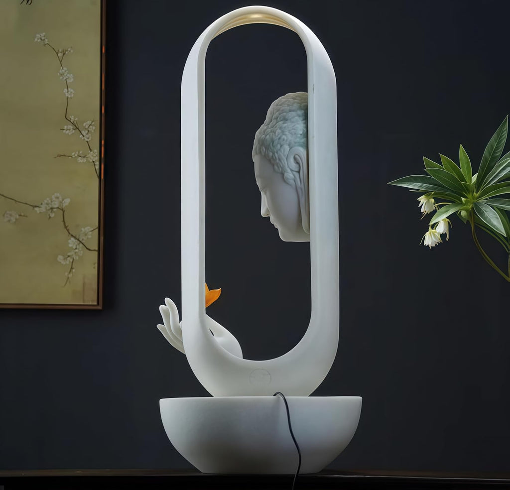 Tabletop Fountains, Buddha Water Fountain Indoor, Buddha Statue for Home - Buddha Statue Indoor/Outdoor, Buddha Decor & Gifts, Buddah, Buda, Budda, Buddhas, Chinese Decor & Gifts, Feng Shui (White)