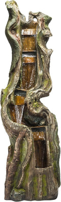 Alpine Corporation TVH156 79' Outdoor Floor Cascading Tree Trunk Water Fountain with LED Lights, Waterfall with Lights, Brown