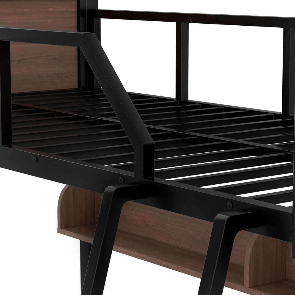 Bellemave Bunk Bed Twin Over Full with LED, Heavy Duty Metal Bunk BedFrame with Storage Shelves and Lights, Black
