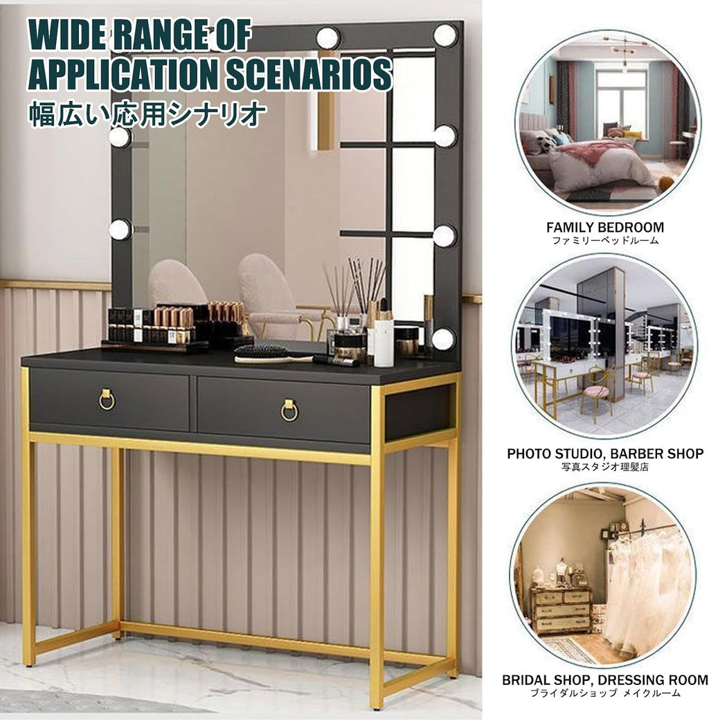 Makeup Desk，Modern Makeup Vanity Table，Set Cosmetics Dresser，Vanity Table with Mirror，Suitable for Bedrooms and Dressing Rooms.(Black Gold,120cm/47.2in)