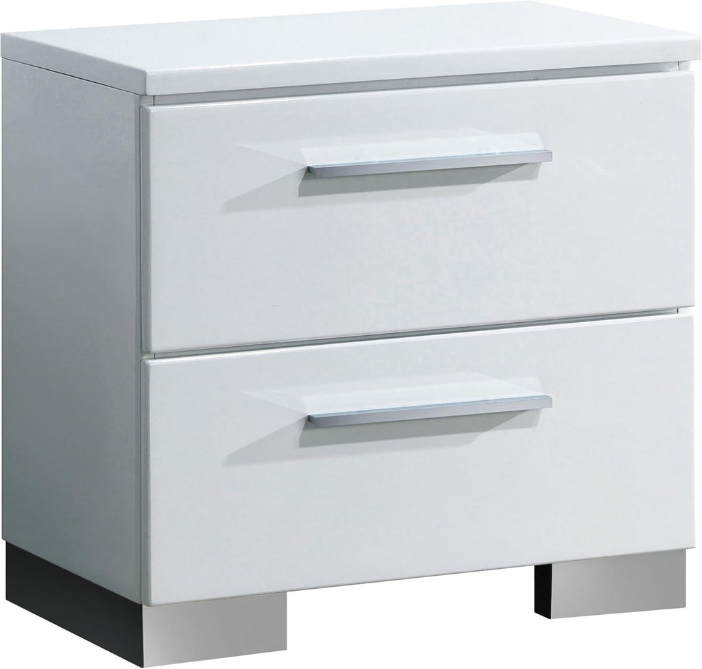 Furniture of America FOA Rayland 2pc Glossy White Wood Bedroom Set - King + Nightstand