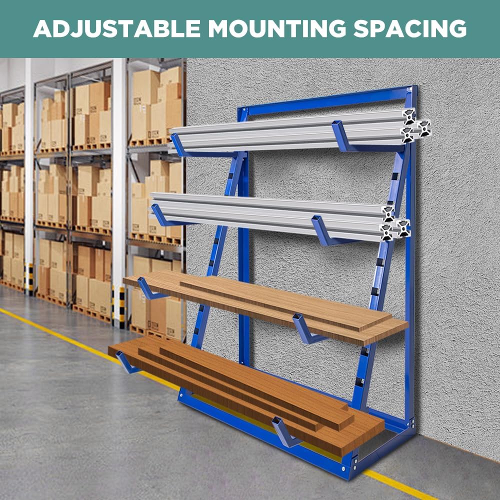 Yeeoy 4 Tier Steel Horizontal Storage Rack, Heavy Duty Lumber Storage Rack, Adjustable Pipe Rack, Utility Cantilever Rack for Garage Workshop Shed, 2000lbs Load Capacity