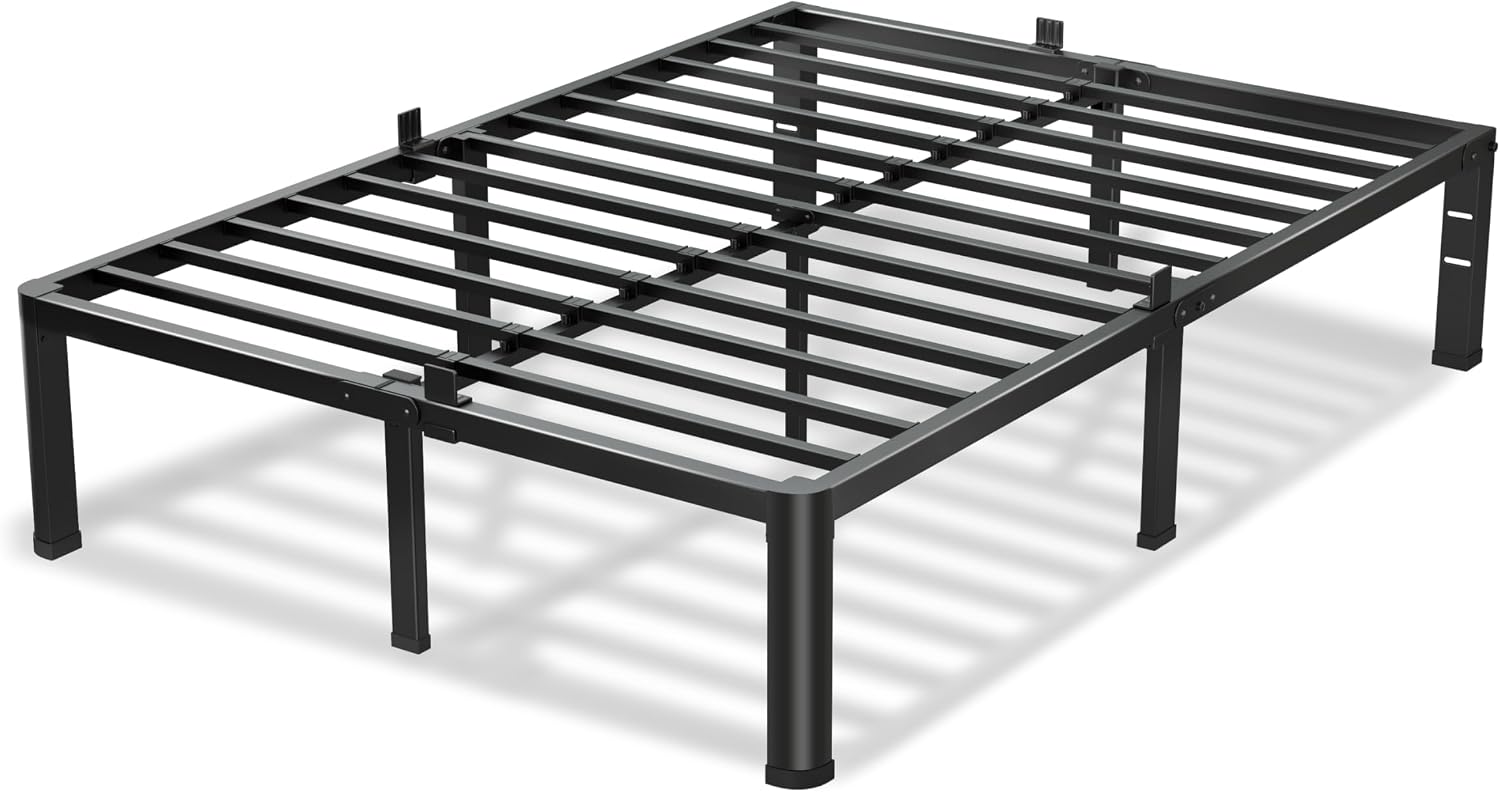 VIPSHOW 12 Inch California King Bed Frame, 3500Lbs Heavy Duty Metal Platform with Round Corner Legs Mattress Slide Stopper, Steel Slat Support No Box Spring Needed, Noise Free, Non-Slip, Easy Assembly
