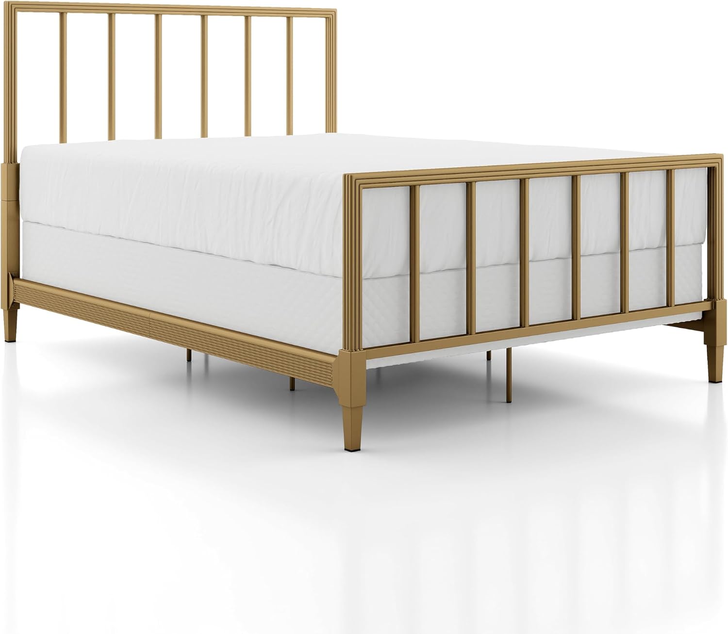 Furniture of America Blair Modern Metal Queen Size Bed Frame with Subtle Reeded Lines, Sturdy Bedframe for Bedroom, Guest Room, Box Spring Required, Gold