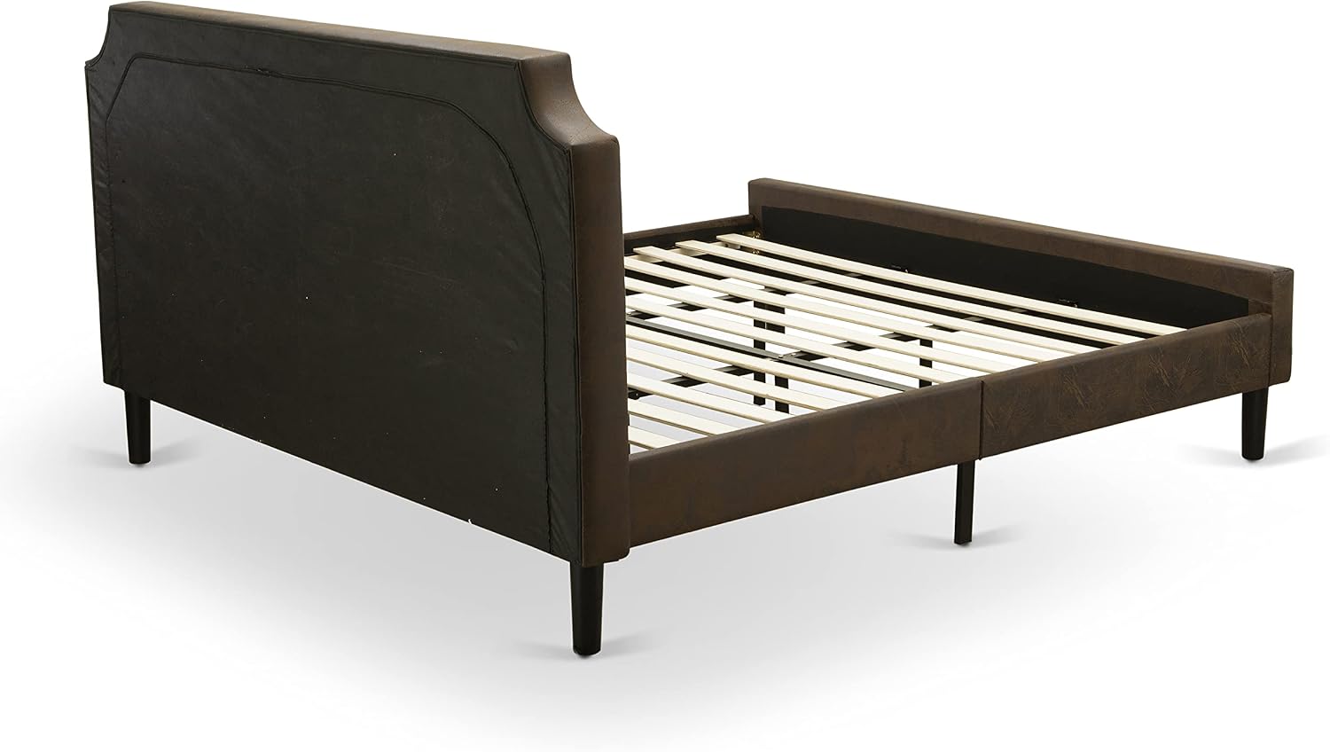 East West Furniture GB25K-1GA06 2-Pc Granbury Bed Set with Button Tufted Platform Bed and 1 Wire Brushed Black Mid Century Modern Nightstand - Dark Brown faux Leather with Black Texture and Black Legs