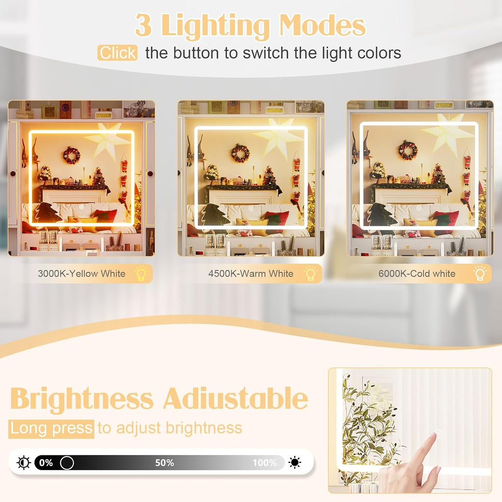 PAKASEPT Vanity Desk with Mirror and Lights, Makeup Vanity with 3 Lighting Modes& Charging Station, 5 Drawers, 4 Cabinets, Farmhouse Bedroom Vanitys for Women, Girls, Teens