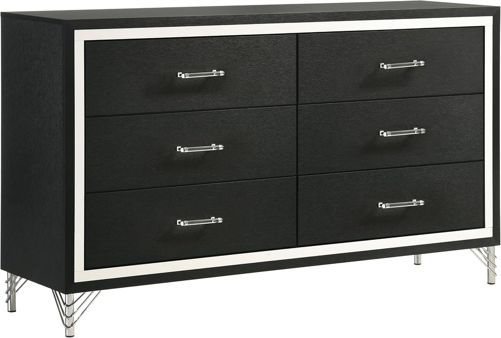 Coaster Home Furnishings Lucia Modern Classic 4-Piece Bedroom Set Velvet Upholstered Eastern King Size Wingback Bed Frame 61-inch Headboard Grey and Black 224991KE-S4