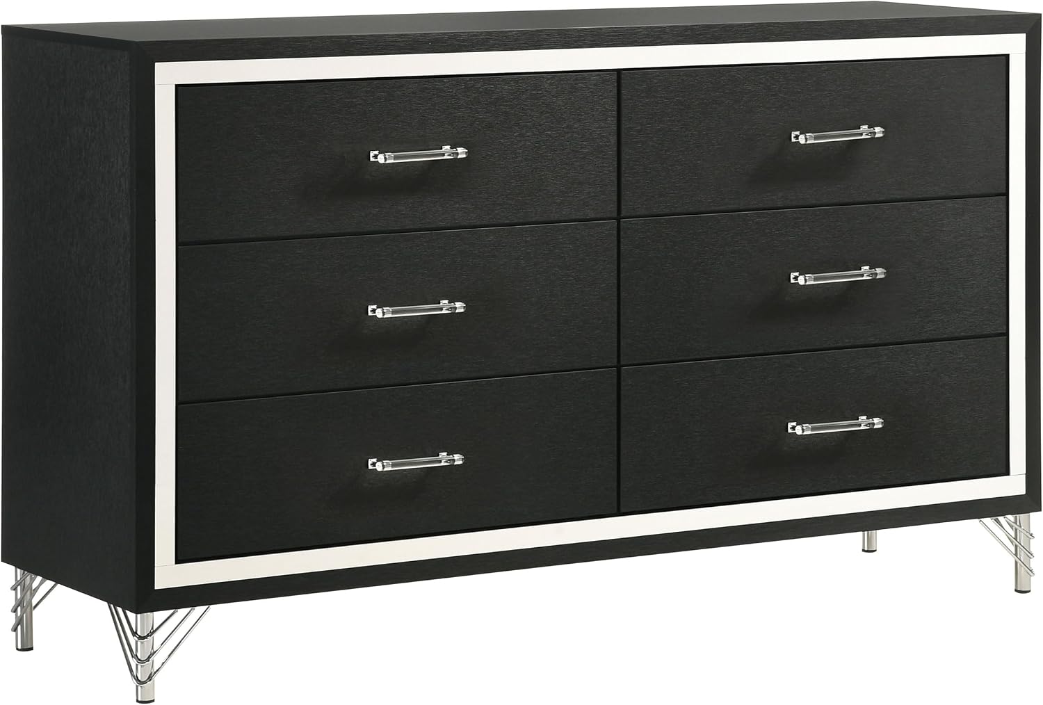 Coaster Home Furnishings Lucia Modern Classic 4-Piece Bedroom Set Velvet Upholstered Eastern King Size Wingback Bed Frame 61-inch Headboard Grey and Black 224991KE-S4