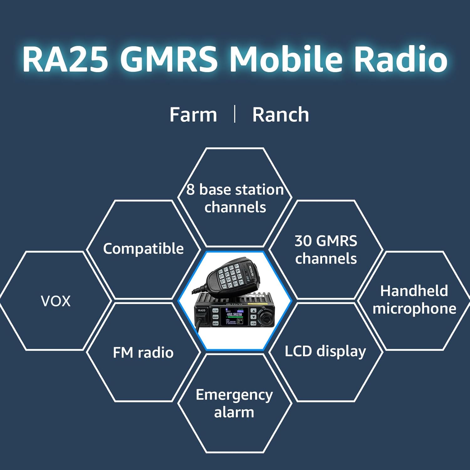 Retevis RA25 GMRS Mobile Radio (1Pack) Bundle with GMRS Antenna (1Pack), 32-inch 462-467Mhz GMRS Mobile Antenna, 20W Long Range GMRS Radio Mobile Transceiver, 8 Repeater Channel Base Station