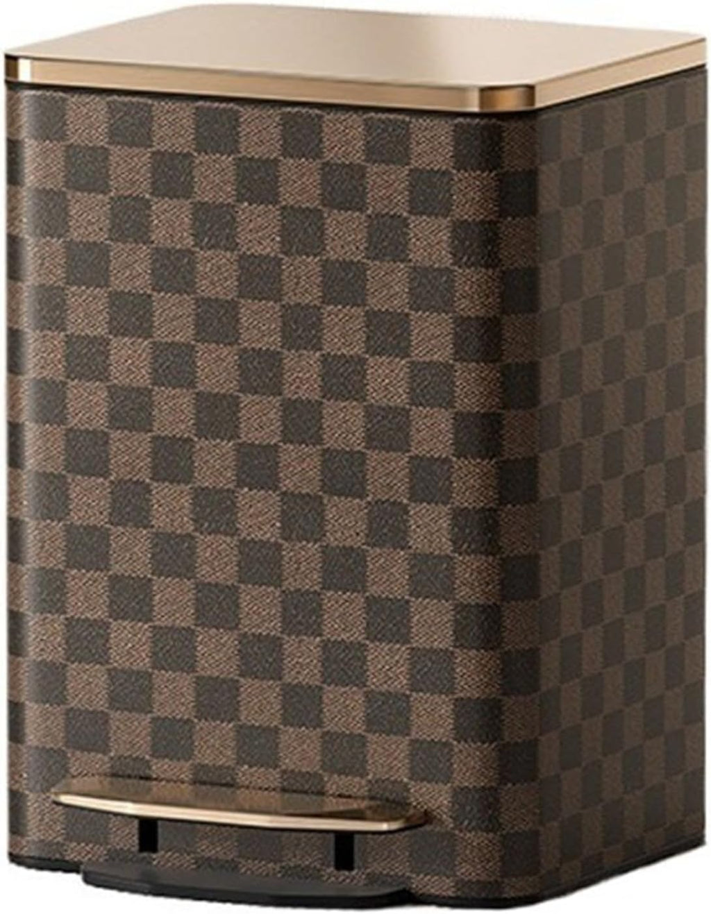 Stylish Modern Luxury Stainless Steel Trash Can with Soft Close Lid Step Pedal and Inner Bucket Ideal for Home Office and Bathroom Large Size Brown Leather Outer Layer