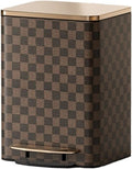 Stylish Modern Luxury Stainless Steel Trash Can with Soft Close Lid Step Pedal and Inner Bucket Ideal for Home Office and Bathroom Large Size Brown Leather Outer Layer