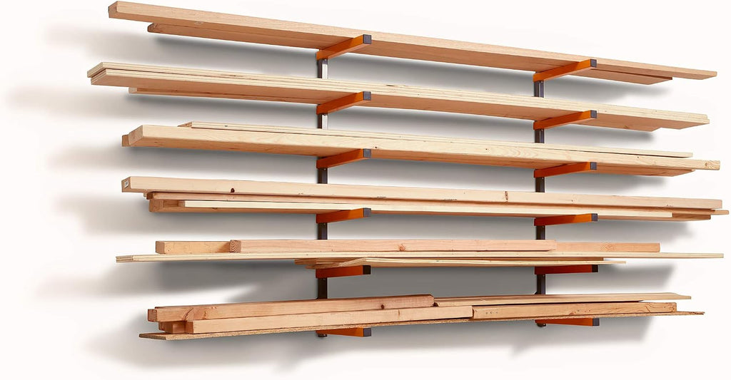 Bora Adjustable Universal Mobile Base Portamate PM-1000. Move Your Heavy Tools & Wood Organizer and Lumber Storage Metal Rack with 6-Level Wall Mount – Indoor and Outdoor Use, in Orange