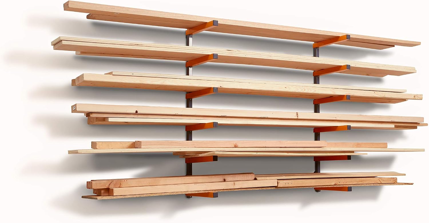 Bora Adjustable Universal Mobile Base Portamate PM-1000. Move Your Heavy Tools & Wood Organizer and Lumber Storage Metal Rack with 6-Level Wall Mount – Indoor and Outdoor Use, in Orange