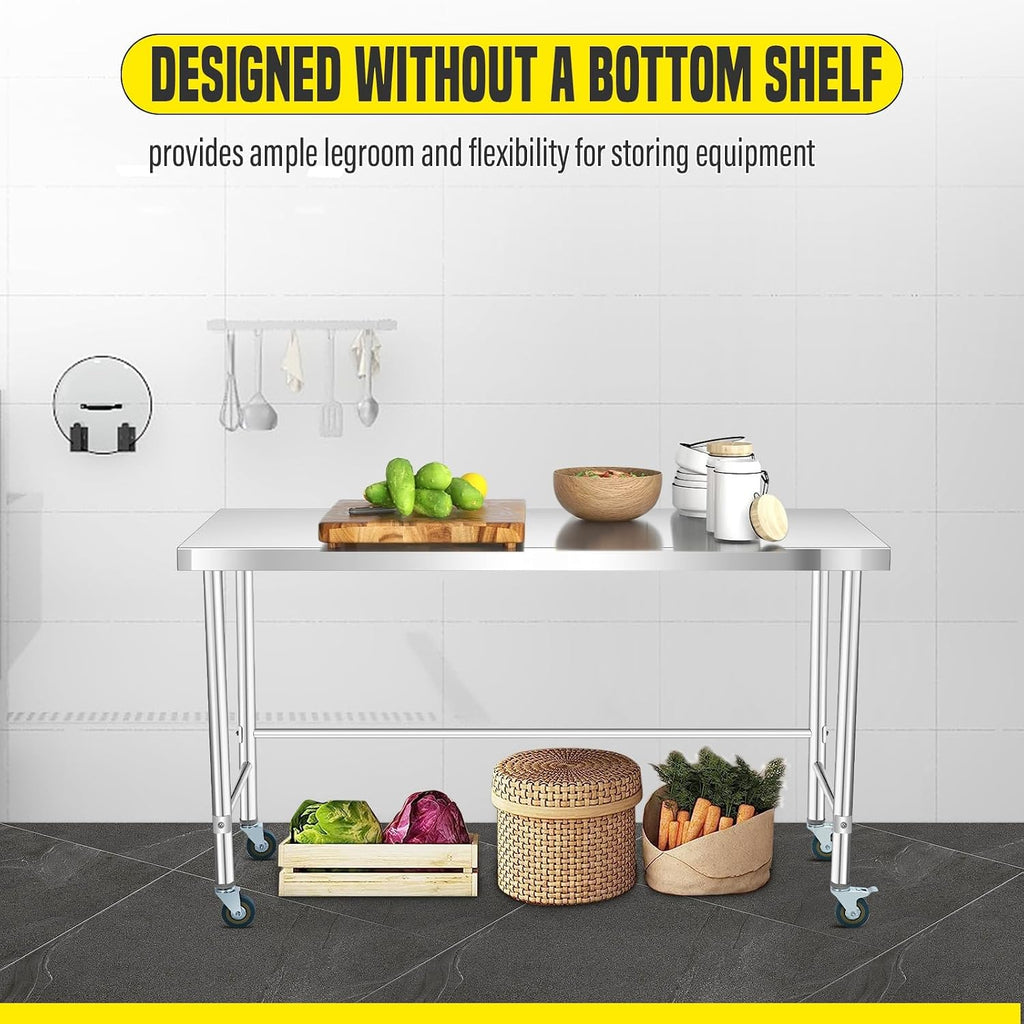 GlowSol Stainless Steel Table 36x24 Inch, NSF Heavy Duty Commercial Prep Table with Locking Casters Open Base, Metal Work Tabl-e for Restaurant Kitchen Home Hotel Food Prep