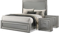 Furniture of America Kiria Glam Solid Wood 3-Piece Bedroom Set with Platform Bed, Metallic Scale Molding Trim and Felt-Lined Top Drawer on Nightstand, No Box Spring Needed, King, Metallic Gray