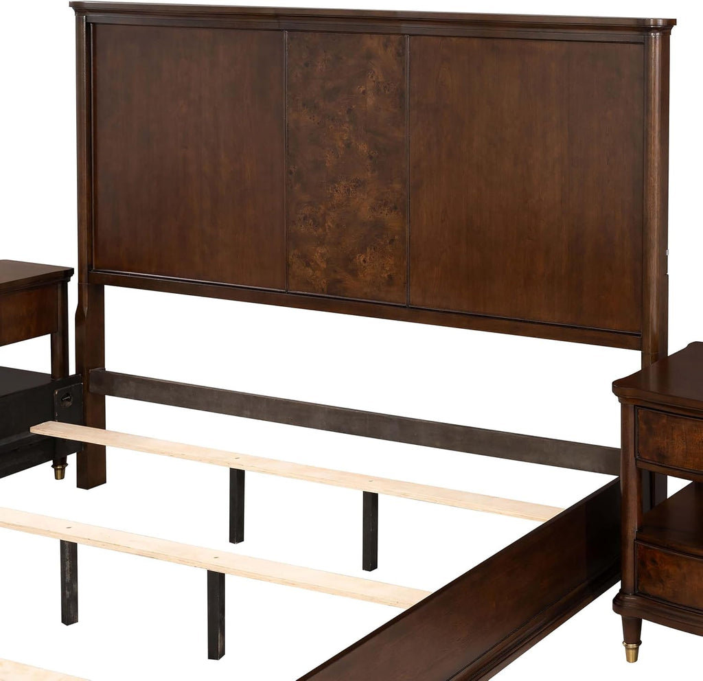 Furniture of America Aiyana Solid Wood 2-Piece Bedroom Set with LED on Headboard Bed, Power Outlet and USB Charging Ports on Nightstand, Box Spring Required, Queen, Dark Cherry