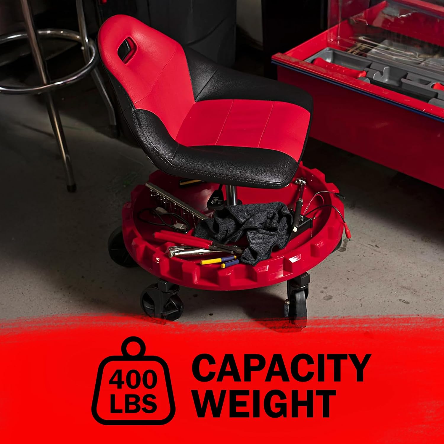 Traxion 2-700 ProGear Mobile Rolling Gear Seat W/Equipment Tray and Five All-Terrain 5' Casters