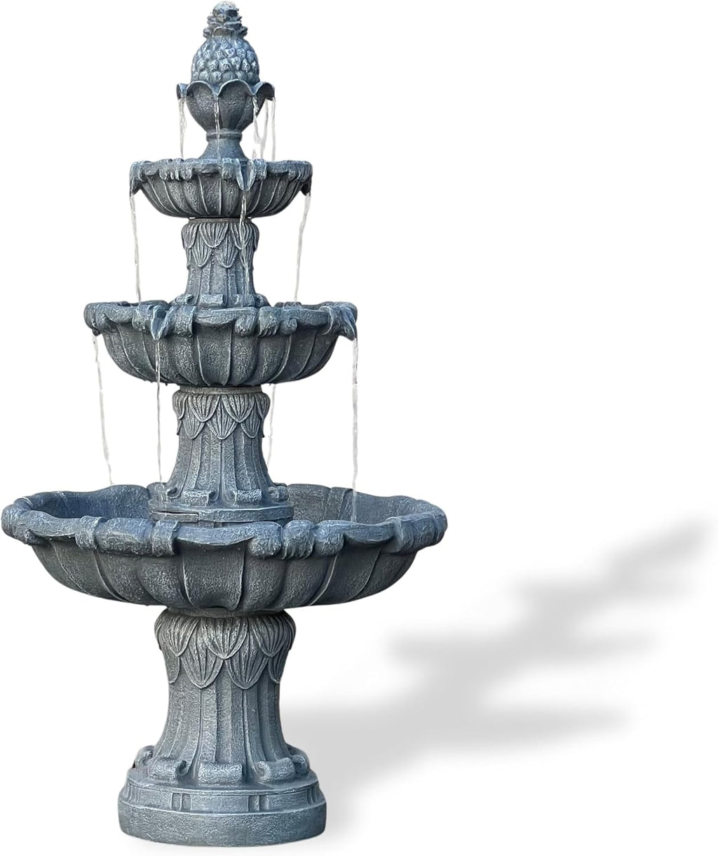 XBrand 58.3' 3-Tier Outdoor Freestanding Water Fountain - Classic Leaf Design, White Resin, Large Bird Bath with Pump - Ideal for Yard, Lawn and Garden, Porch Décor