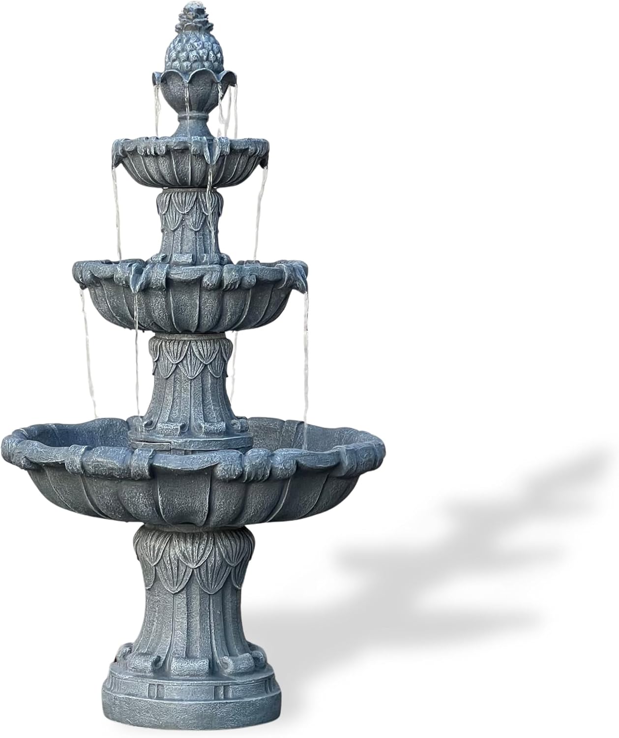 XBrand 58.3' 3-Tier Outdoor Freestanding Water Fountain - Classic Leaf Design, White Resin, Large Bird Bath with Pump - Ideal for Yard, Lawn and Garden, Porch Décor