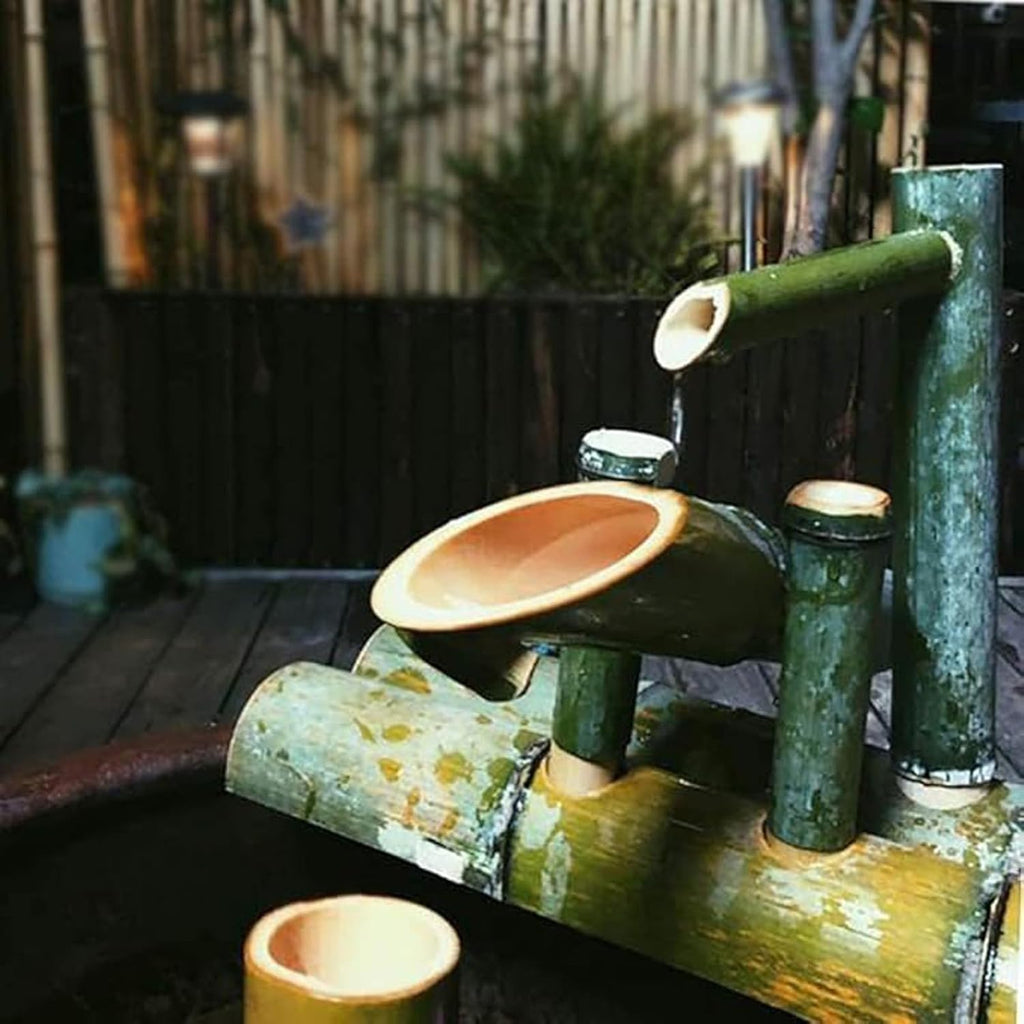 Solar Bamboo Fountain Kit, Handmade Freestanding Zen Water Feature, Feng Shui Circulation Fountain for Patio, Garden, Backyard, Lawn, Pond, Yard, Outdoor Landscape Decor