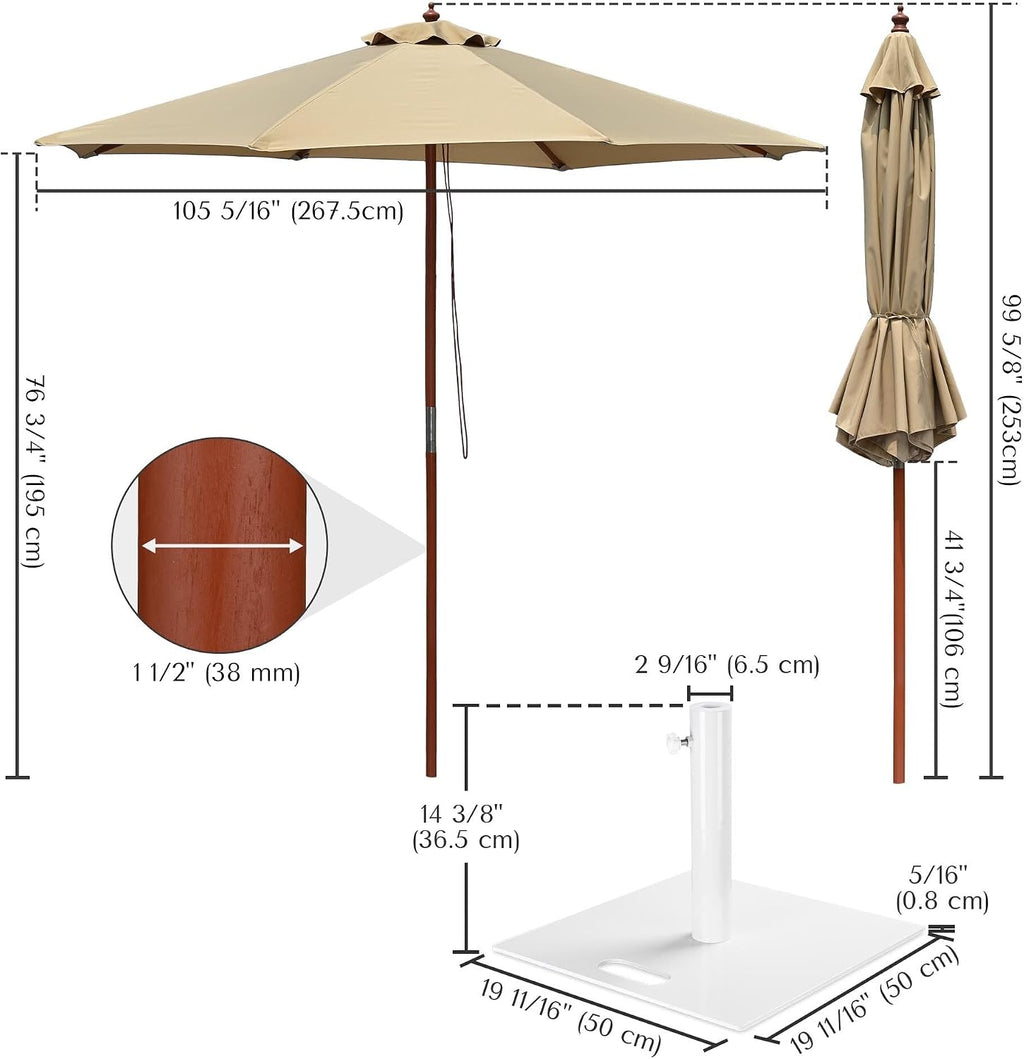Yescom 9ft Coastal Solid Wood Umbrella Pulley Lift Commercial Base with Wheel Included for Seaside Restaurant Terrace Poolside Beach Club