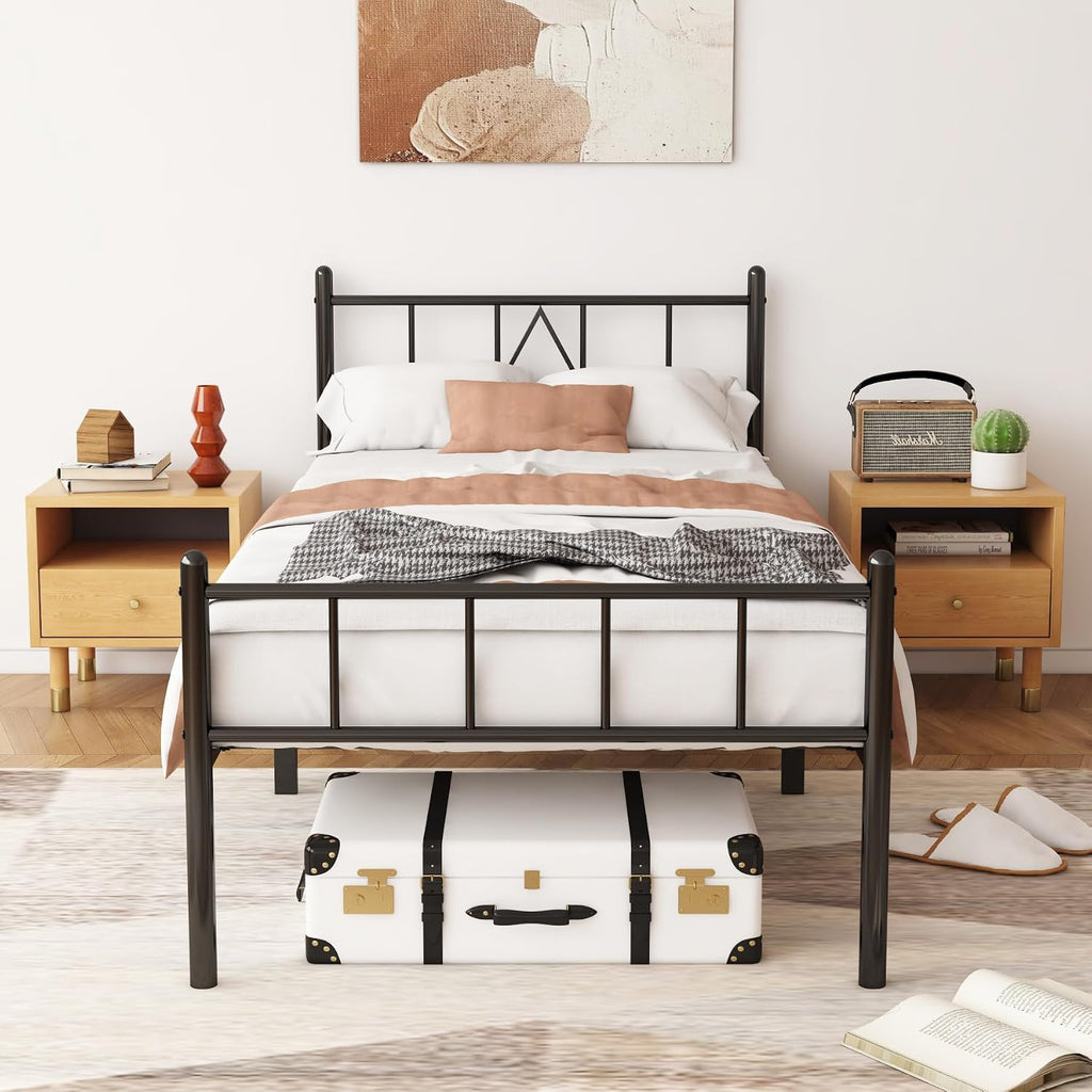 Twin XL Bed Frames 14 inch Metal Platform Mattress Foundation with Headboard Footboard, Heavy Duty Twin XL Bed Frame, No Box Spring Needed, Under Bed Storage, Easy Assembly