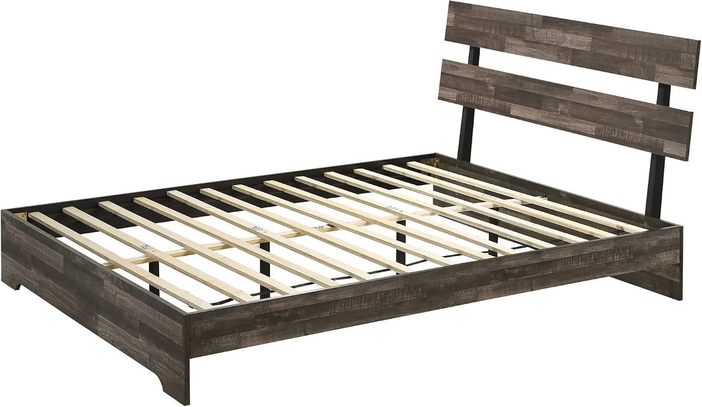 3pc King Size Platform Bedroom Set Rustic Brown Finish Bed Nightstand Solid Wood Furniture