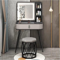 Rieort Vanity Desk MDF Vanity Table Set with Flip Top Lighted Mirror Makeup Table Cushioned Stool Home Nightstand Vanity Benches