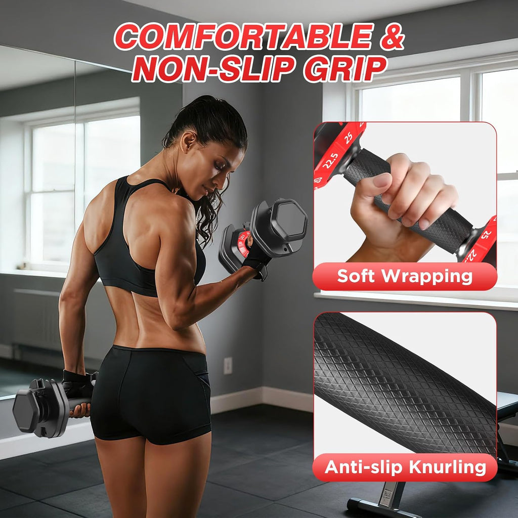 Adjustable Dumbbells Set, 10 in 1/15 in 1 Free Adjustable Weights Dumbbells Set, 25/55/52.5lbs Weights Set with Anti-Slip Handle, Fast Adjust Equipment Compact for Home Gym Strength Training