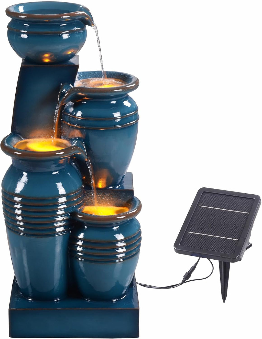 Teamson Home 28.7' 4-Tier Cascading Bowl Solar Powered Water Fountain for Outdoor Living Spaces, Blue