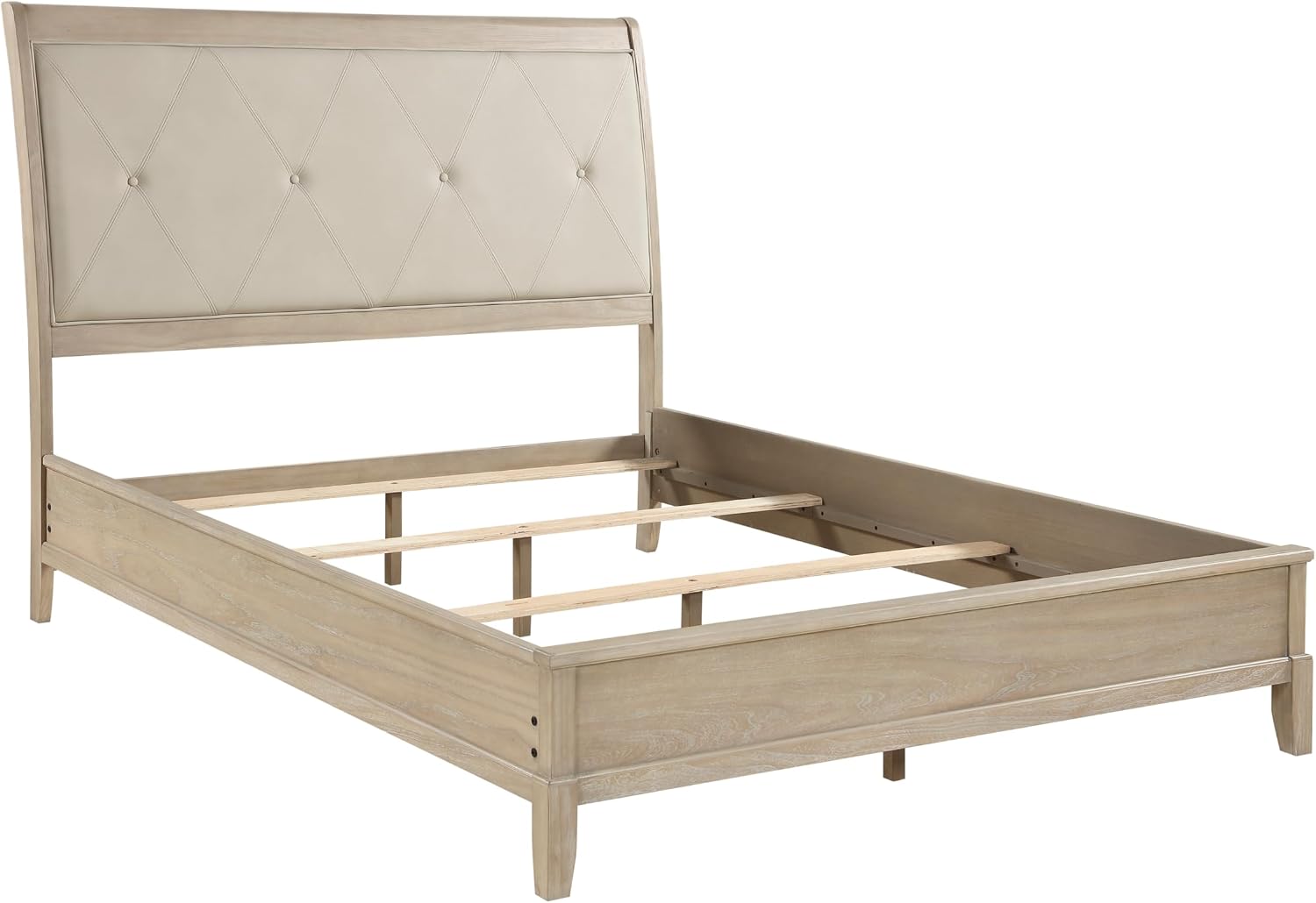 4-Pieces Upholstered King Bed Set Beige Finish Modern Farmhouse Style Durable Wooden Furniture