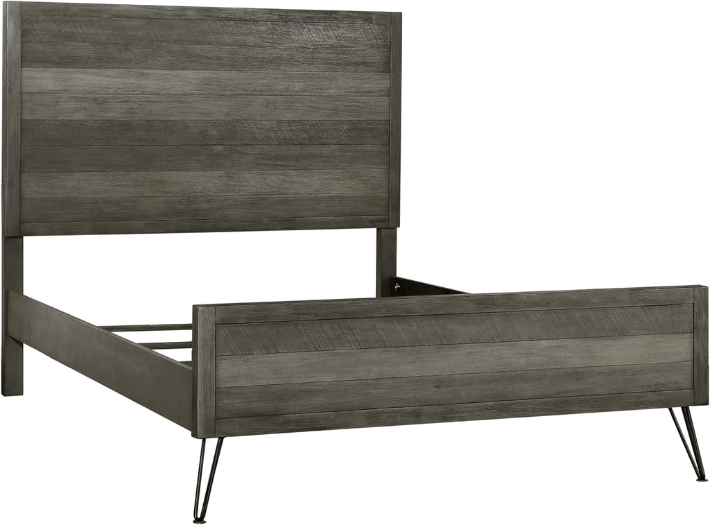4-Pieces Bed Set Contemporary Style King Size Panel Bed Multi Gray Finish Solid Acacia Wood Bedroom Furniture