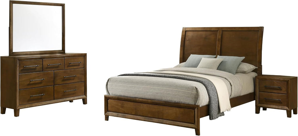 New Classic Furniture Ballard 4-Piece Wood Queen Bedroom Set with Nightstand, Walnut Brown