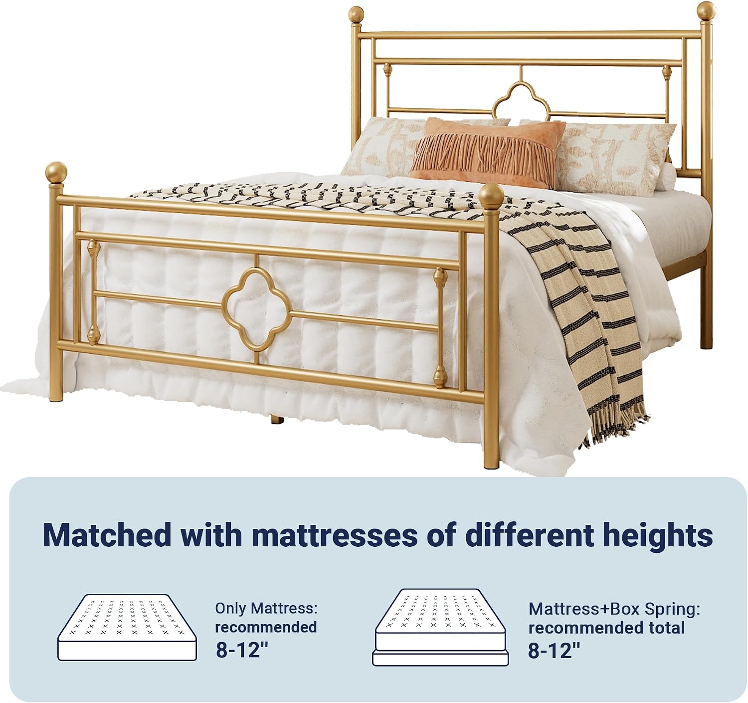 Allewie Queen Size Metal Platform Bed Frame with Victorian Vintage Headboard and Footboard/Mattress Foundation/Under Bed Storage/No Box Spring Needed/Noise-Free/Easy Assembly, Gold