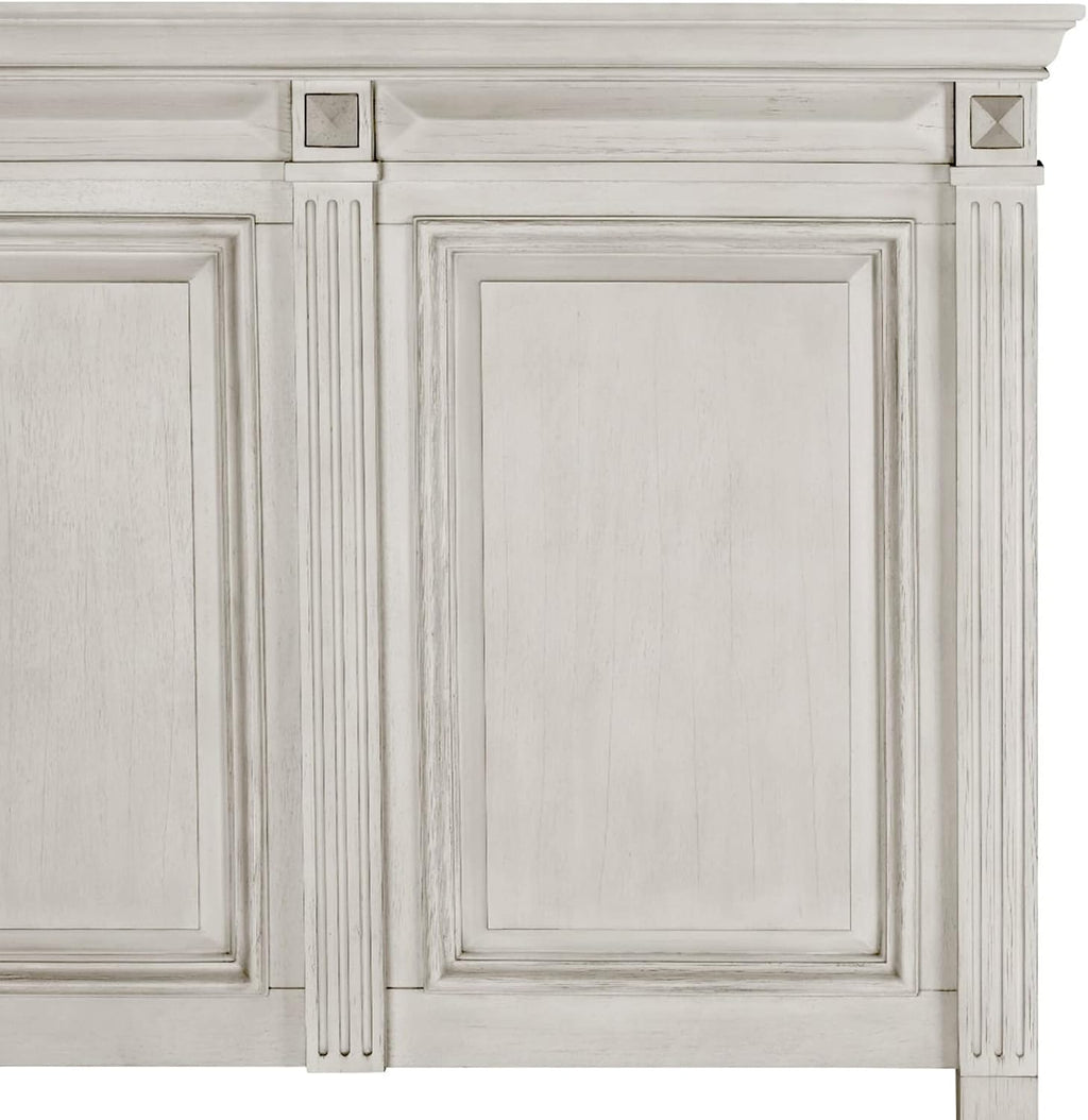 Roundhill Furniture Renova Distressed Parchment Wood Panel Bed, King