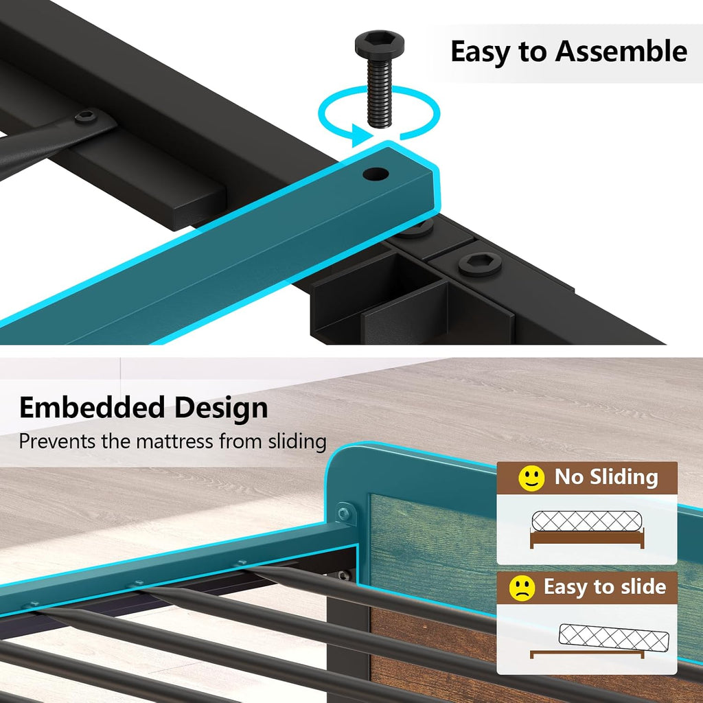 CSZZD King Size Bed Frame and Storage Headboard, LED Bed Frame with USB Charging Station, Metal Platform Bed Frame King with Hidden Storage Space, No Box Spring Needed